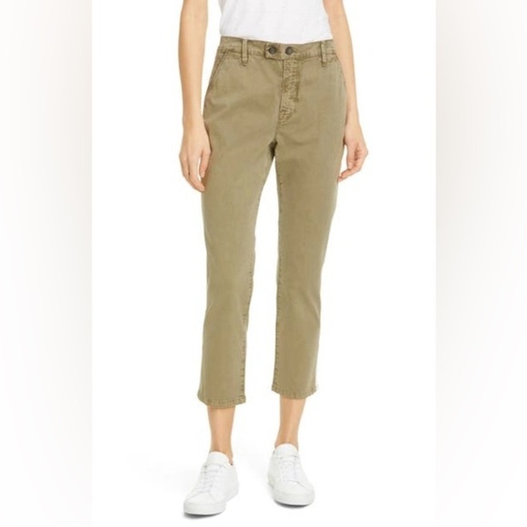 FRAME Le Beau Duo Tape Chino Pants Army Green Washed Old White Women’s 27 - Picture 1 of 11